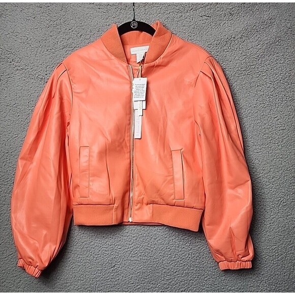 HOUSE OF HARLOW 1960 Jacket Womens Medium Vegan Leather NWT Coral Bomber $RV349 - Picture 1 of 11